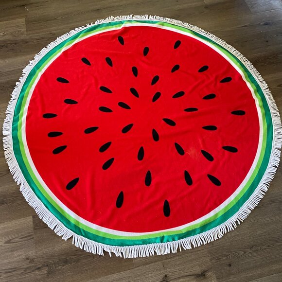 Watermelon Round Beach‎ Towel with Fringe - 59" Diameter, Fun Summer Decor - Picture 8 of 8